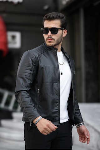 Erkek Yeni Sezon Siyah Dar Kesim Deri Ceket & Mont Siyah