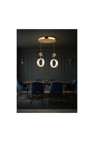 Lumia Lighting Aurea Model 3'lü Gold Kumandalı 3 Renk Modu Ledli Kristal Taşlı Modern Salon Mutfak Oturma Odası Led Avize