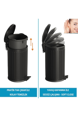 Aqua Bagno Midas Çöp Kovası -pedallı 16 Lt. , Mat Siyah
