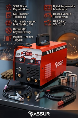 Mıg-350 350a Profesyonel 3'ü 1 Arada Mıg Mma Tıg İnverter Gazsız Gazaltı Kaynak Makinesi-3237