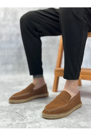 Ba0359 Boa Doğal Deri Tozu Bağcıksız Kauçuk El Yapımı Espadril Taban Taba Renk Erkek Ayakkabı Taba