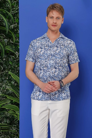 Efor G 1538 Slim Fit Lacivert-beyaz Klasik Gömlek Lacivert