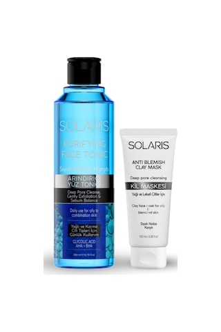 Solaris Kil Maskesi Yağlı Ve Lekeli Ciltler İçin 100 Ml Ve Yağlı Ve Karma Ciltler Için Siyah Nokta Karşıtı Arındırıcı Yüz Temizleme Toniği 200 Ml