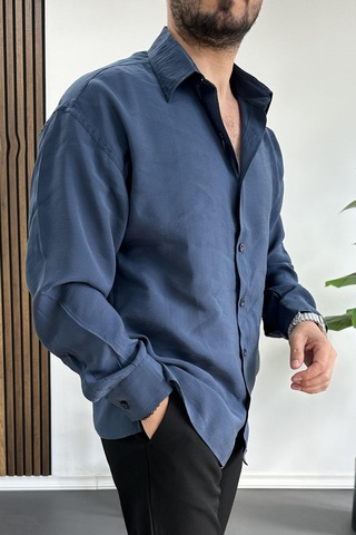 Erkek Salaş Modal Kumaş Gömlek Mavi Edw267 Mavi