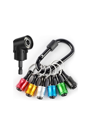 Youtek Alüminyum Anahtar Zinciri Uzatma Çubuğu Seti: 6 Renkli + Siyah Dağcı Kanca Ve 105 Derece 1/4" Boru Açı Adaptörü