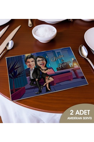 Bk Gift Kişiye Özel Karikatürlü 2 Li Keten Amerikan Servis Seti-6, Ev Hediyesi,baskılı Servis Bezi, Mutfak Dekoru Bitmeyencom33174 Bk Gift