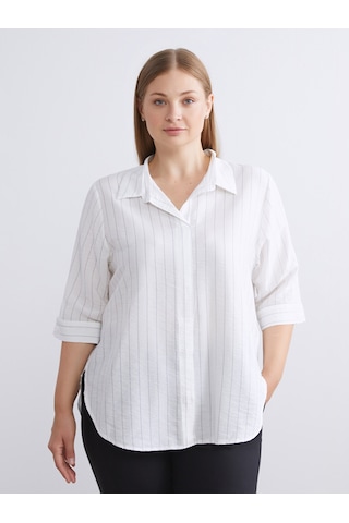 Lcwaıkıkı Classic Beyaz Loose Fit Çizgili Bluz