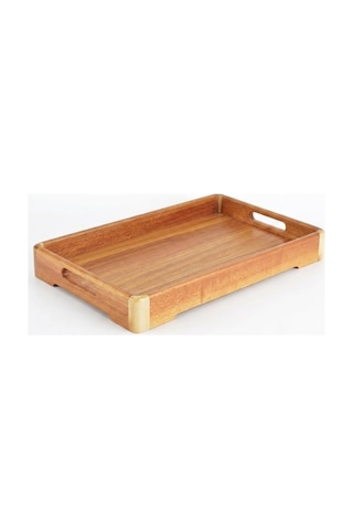 Büyük Boy Akasya Ahşap Sunum Tepsisi 40x28 Cm - Doğal Ahşap Çay, Kahve Ve Kahvaltı Tepsisi, Kulplu Tasarım