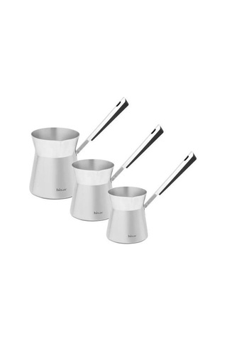 Hisar Galata Askılı 3 Lü Cezve Seti Takımı Paslanmaz Çelik 4 Parça