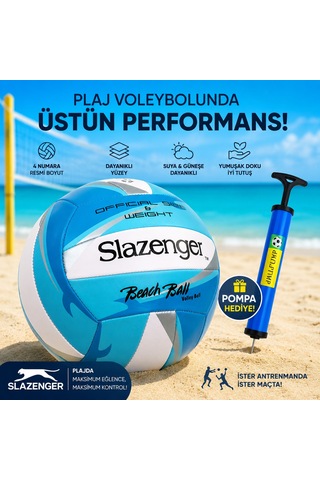 Slazenger 4 Numara Plaj Voleybol Topu + Pompa Hediyeli Resmi Boyut Ve Ağırlık Mavi