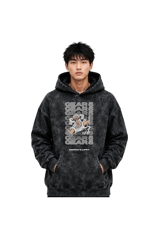 Sevbano Monkey D. Luffy Gear 5 One Piece Anime Baskılı Unisex Oversize Yı Siyah