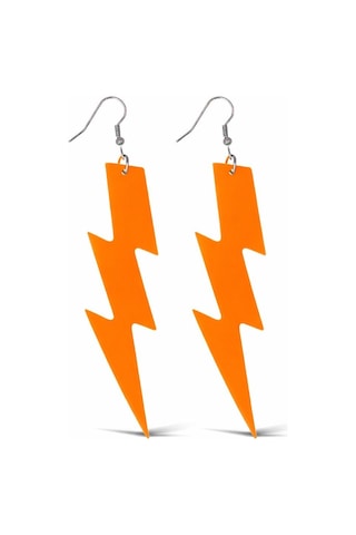 80 Ler - 495 - 90& 39 Lar Retro Neon Turuncu Şimşek Küpe - Spt-gld - 10 Cm Tüm Yaşlar