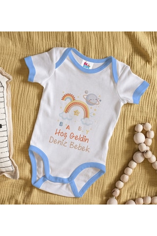 Bk Gift Bk Kids Hoş Geldin Bebek Tasarımlı Mavi Bebek Body Zıbın-10 Çok Renkli