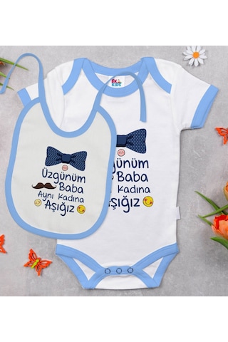 Bk Kids Aynı Kadına Aşığız Tasarımlı Mavi Bebek Body Zıbın Ve Mam Çok Renkli