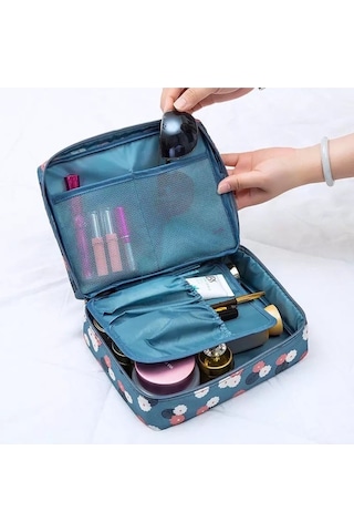 Batekso Kadın Makyaj Çantası Mavi Çiçek Desenli