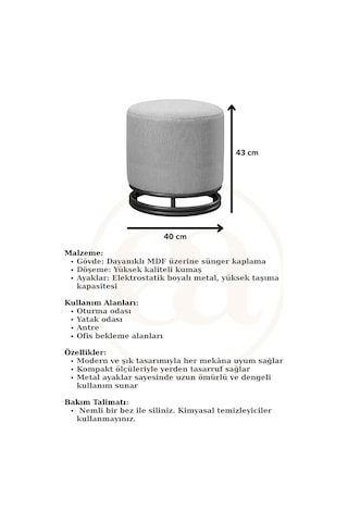 Nuvi Puf Gold Metal Çerçeveli Keten Çok Amaçlı Dekoratif Oturak, Makyaj Oturağı,montajsız Puf Bench KREM