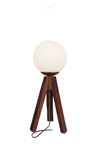 Modern Ahşap Ayaklı Cam Başlıklı Tripod Abajur Masa Lambası Gri
