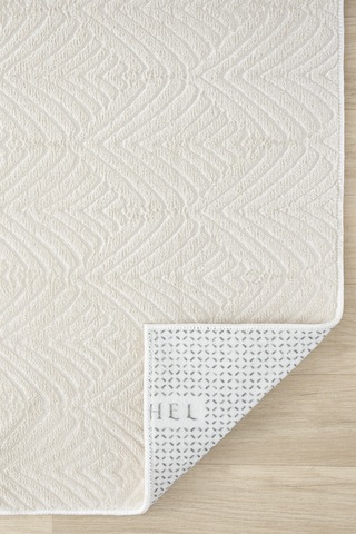 Raschel Carpet Yaprak Krem Emboss Premium Seri Yeni Nesil Kaymaz Taban Jel Taban Halı Yolluk Antre Hol Krem
