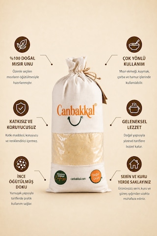 Canbakkal Mısır Unu 1 KG Katkısız Doğallıkla Geleneksel Mısır Ekmeği ve Kuymak Lezzeti