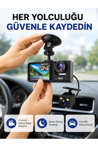 Znv Zenvia Mey İthalat Üç Kameralı Araç İçi Kayıt Sistemi Full Hd Gece Görüşlü Ve G-sensör Destekli Znv20 49683085