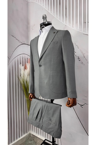 Dupont Classics Dupont Erkek Slim Fit 6 Drop Sivri Yaka Torba Cep Çift Yırtmaç Takım Elbise Gri