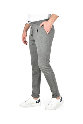 Deepsea Erkek Gri Beli Lastikli Slim Fit Likralı Duble Paça Penye Spor Pantolon 2502385 Gri