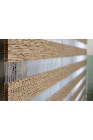 Bambu Kumaş Krem Zebra Stor Perde Kahverengi Alüminyum Kasalı Kahverengi