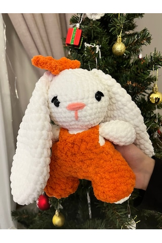 Tavşan Organik Amigurumi Oyuncak Beyaz - Turuncu
