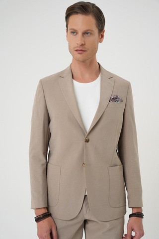 Efor Slim Fit Torba Cep Spandex Karışımlı Casual Bej Ceket C 714 Bej