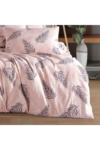 Çift Kişilik Nevresim Takımı 200x220cm 4 Yastık Kılıfı Lastikli Çarşaflı 160x200+30 Gri - Pembe