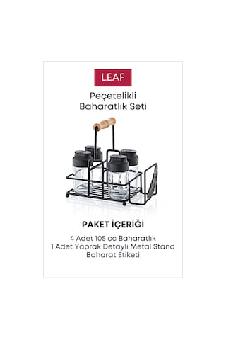 Grimorlife Metal Standlı Peçetelikli Islak Mendil Bölmeli 4'lü Çift Kapaklı Cam Restoran Kafe Baharatlık Seti Diğer