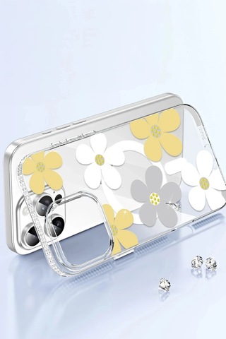 Durukar Apple, Uyumlu iPhone 15 Pro Floral Magsafe Kapak - Sarı