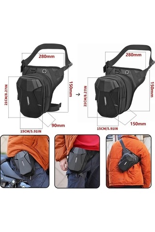 Rz566 Genişleyebilir Dayanıklı Motosiklet Bacak Bel Omuz Çantası Siyah