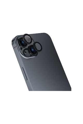 Apple Uyumlu iPhone 15 / 15 Plus Mercek Lens Kamera Koruyucu Siyah