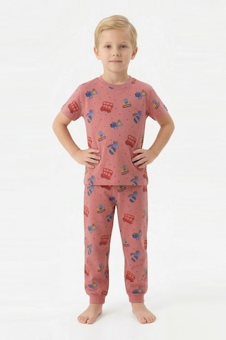 Modanıno Erkek Çocuk %100 Pamuk Kumaş Ve Baskılı Pijama Takımı 3-13 Yaş 12686ıs Mercan