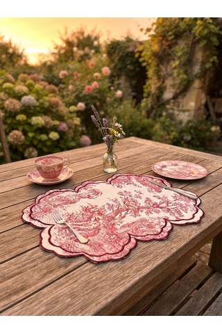 Toile Burgundy Embroidered Amerikan Servis Çok Renkli
