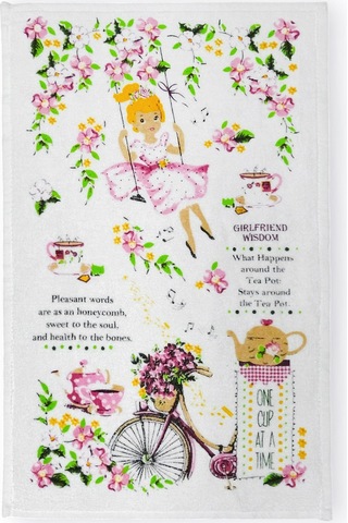 2li Paket Baskılı Beyaz Mutfak Havlusu Modeli Bisikletli Kız