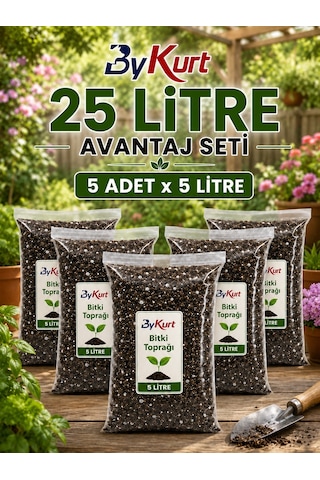 Bitki Toprağı 25 Litre 5x5 Litre Avantaj Seti Bykurt Hazır Karışım Torf Saksı Çiçek Ve Bahçe Toprağı 25 L