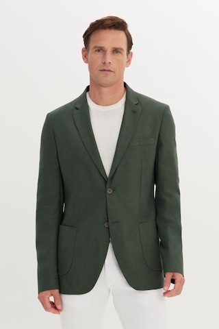 AC&Co / Altınyıldız Classics Erkek Hakı Keten Slim Fit Dar Kesim Mono Yaka Torba Cepli Ceket Haki