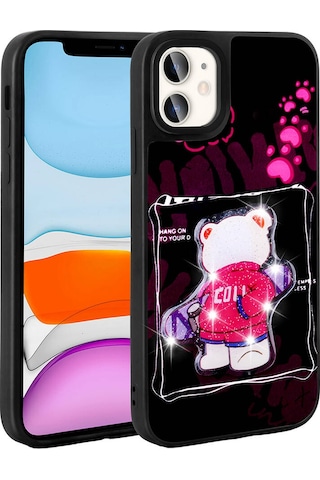 Zore Apple Uyumlu iPhone 11 Kılıf Parlayan Kabartmalı İkonik Figürlü Amas Silikon Kapak - Mor Mor
