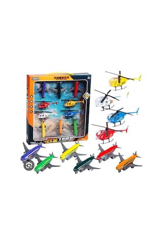 Metal Oyuncak Helikopter Ve Uçak Seti - 10 Parça Çek-bırak Özellikli