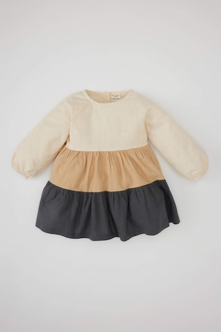 Defacto Kız Bebek Renk Bloklu Uzun Kollu Keten Görünümlü Elbise C0767A524SPBG65 Bej