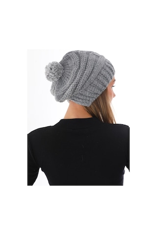 Kadın Kalın Gri Örgü Ponponlu Bere Gri