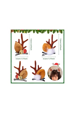 Tokalar Noel Saç Tokaları, 2 Çift Ren Geyiği Boynuzu Tokası Çok Renkli