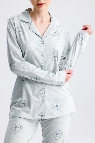 Yeni İnci Ayıcık Desen Pamuk Kadın Pijama Takım Yeşil