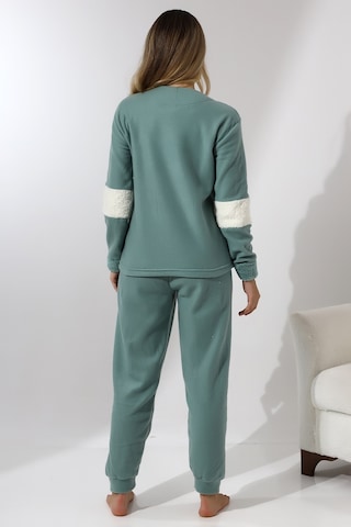 Fawn 5024 Peluş Welsoft Polar Kışlık Yumoş Kadın Pijama Takımı Yeşil