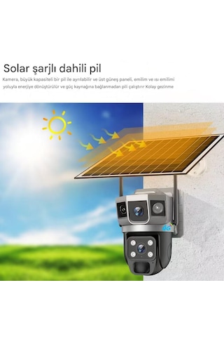 6mp Akıllı Çift Lens Kamera 4g Sım , Otomatik İnsan Takibi, Gece Renkli, Solar Şarj Güneş Enerjili