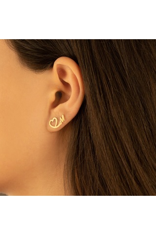 Dkmn Gümüş Kalpli Harf Küpe