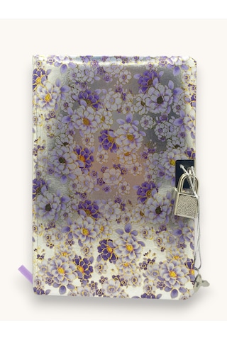 Parlak Çiçekler Hatıra Defteri Günlük Kilitli Defter 80 Yaprak -mor