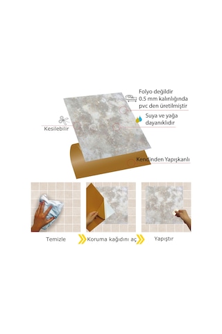 Tink Kendinden Yapışkanlı Gri Mermer Desenli Pvc Karo 30x30 Cm